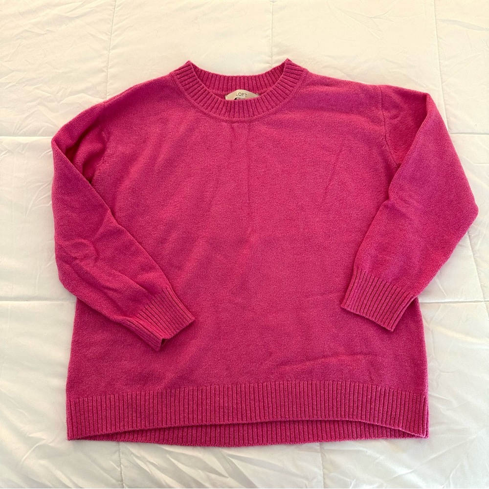 LOFT Hot Pink Crewneck Everyday Sweater Sz L